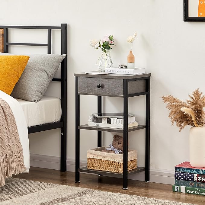 VECELO Modern Nightstand Set 2,27.6 Inch Tall Bedside Table with Drawer and Storage Shelf,Solid Wood Night Stand Bedroom Furniture for Living Room, Bedroom, Entryway
