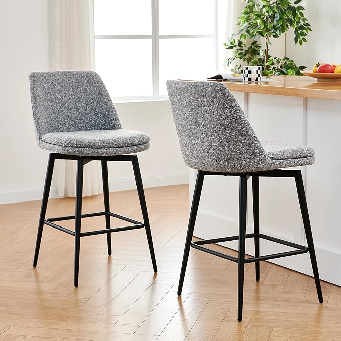 CHITA Swivel Bar Stools, 27.2" Counter Height Bar Stools Set of 2, FSC Certified Upholstered Modern Counter Stools, Metal Legs, Fabric, Grey (Multi-Colored)