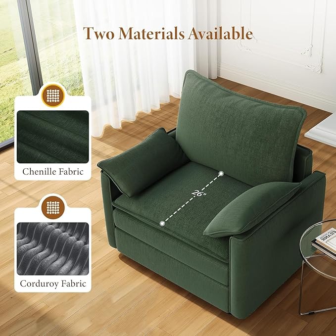 Vesgantti 40" Single Seat Sofa, Comfy Cloud Couch Deep Seat Upholstered Couch Chenille Modern Sofa with Armrest Pillows, Easy Assembly for Living Room, Bedroom and Apartment, Green | Sink-in Comfort, Height Adjustable, Easy Rearrangement, Extra-deep Ot...
