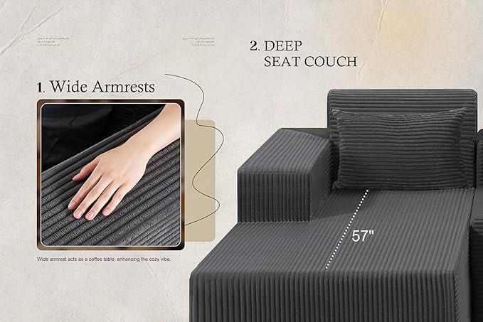 HABUTWAY Sectional Couches for Living Room,No Assembly L Shaped Couch 105" Modular Sectional Sofa Couch with Deep Seat,Cloud Couches Furniture Sets for Apartment,Corduroy (Dark Grey, Left Facing)