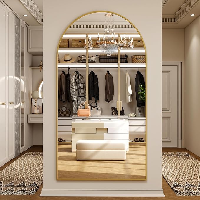 86" x 40" Large Arch Full Length Mirror - Floor Full Body Mirror with Aluminum Frame - Standing, Leaning or Hanging, for Bedroom, Living Room, Gold