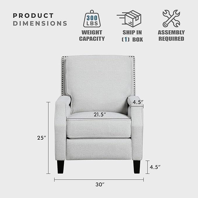 Lexicon Push Back Recliner Chair, Reclining Sofa Armchair, Modern Recliner Sofa Chair with Footrest, Chenille Fabric Recliner Arm Chair, Single Sofa Accent Chair for Living Room/Office/Apartment, Grey