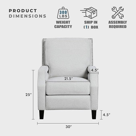 Lexicon Push Back Recliner Chair, Reclining Sofa Armchair, Modern Recliner Sofa Chair with Footrest, Chenille Fabric Recliner Arm Chair, Single Sofa Accent Chair for Living Room/Office/Apartment, Grey