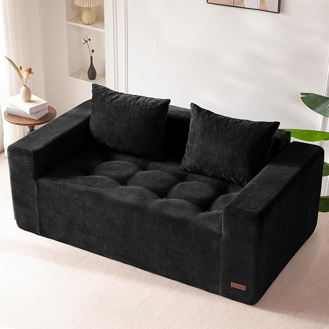 MAXYOYO Modular Sofa Couch, 61" Loveseat Boneless Cloud Couch with Deep Seat, Chenille Upholstered Living Room Sleeper Sofa Chair for Living Room, No Assembly Required, Black