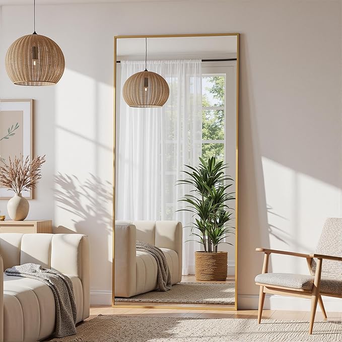 Full Length Mirror, 71"x28" Full Body Mirror, Floor Mirrors with Stand, Body Mirrors Standing Hanging Leaning Against Wall,Aluminum Frame Mirrors for Bedroom Cloakroom,Living Room,Gold