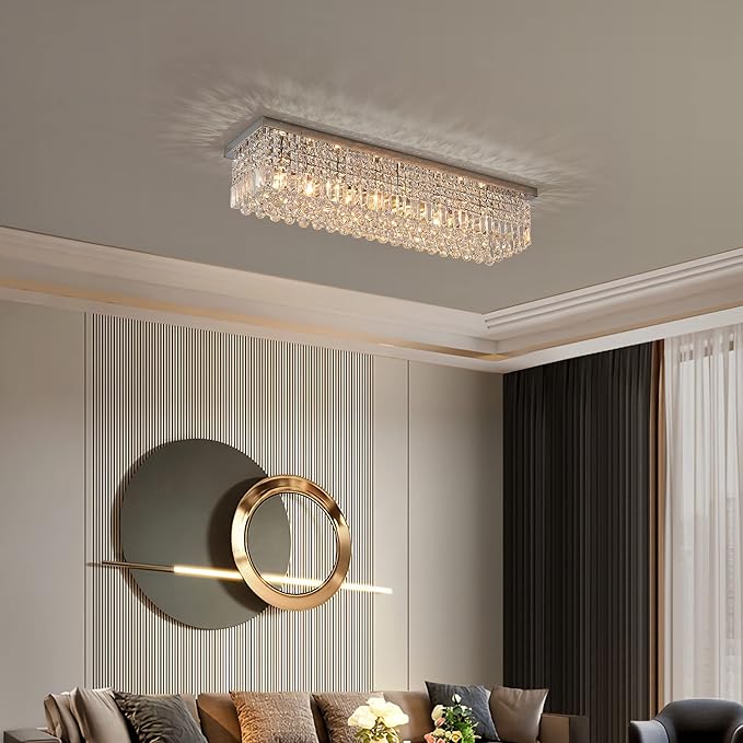 7PM Light for Dining Room, Dining Room Light Fixture, Large Chandeliers for high Ceilings Modern Chandelier Crystals 47.2 Inch