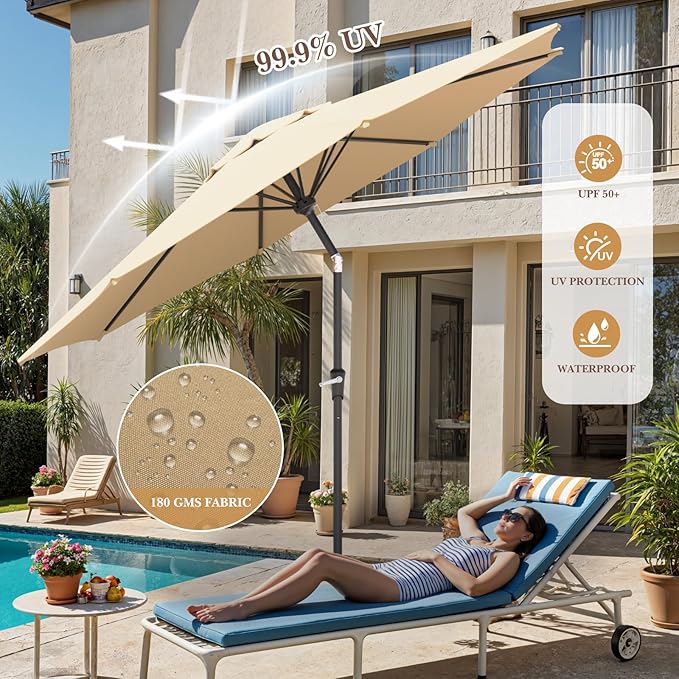 Sannwsg Outdoor Patio Umbrella,Table Umbrella with Push Button Tilt and Crank,Market Umbrella with 8 Sturdy Ribs,Yard Umbrella