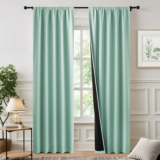 NICETOWN Aqua Blue 52x84 Inch 100% Blackout Curtains, 2 Panels Energy Smart & Noise Blocking Out Drapes for Living Room Window, Thermal Insulated Guest Room Lined Window Dressing, Rod Pocket