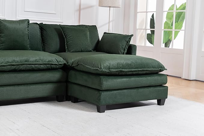 Eafurn Oversized Reversible Modular Sectional Sofa with Movable Ottoman, Convertible L Shaped Corner Couch Modern Chenille Sofa Set w/Double Layers Seat Cushions for Living Room Apartment
