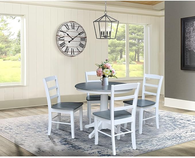 IC INTERNATIONAL CONCEPTS 36 in. Wood Dining Table with 4 Madrid Ladderback Chairs in White/Heather Gray