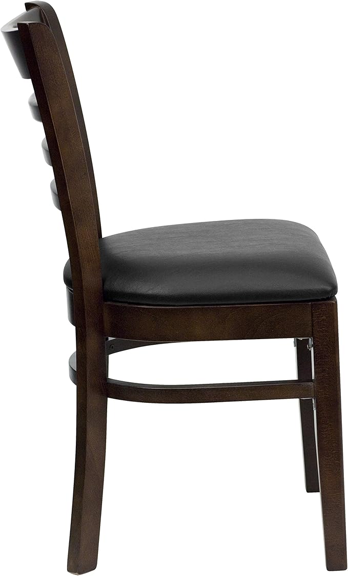 Flash Furniture HERCULES Series Ladder Back Walnut Wood Restaurant Chair - Black Vinyl Seat