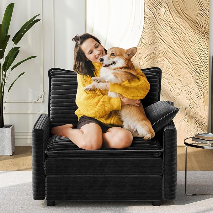 Vesgantti 40" Single Seat Sofa, Comfy Cloud Couch Deep Seat Upholstered Couch Corduroy Modern Sofa with Armrest Pillow, Easy Assembly for Living Room, Bedroom and Apartment, Black | Sink-in Comfort, Height Adjustable, Easy Rearrangement, Extra-deep Ott...
