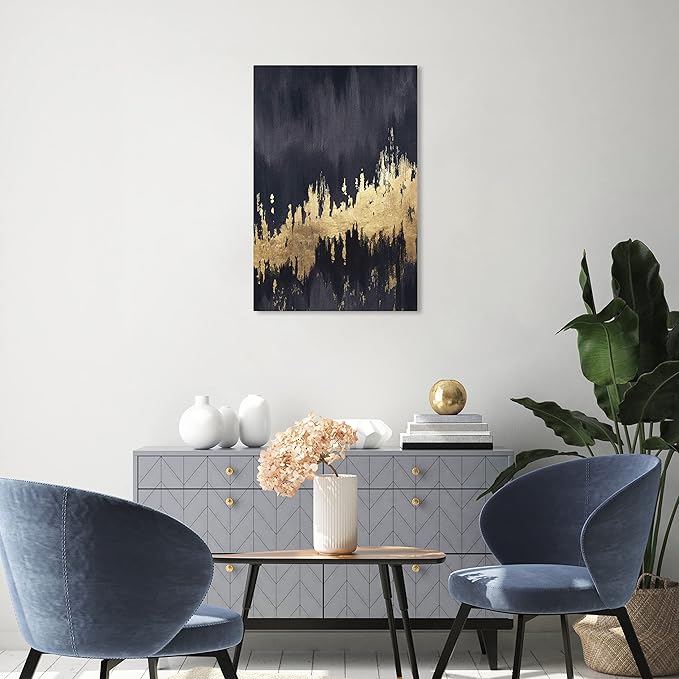 The Oliver Gal Artist Co. Modern 30 in x 20 in, Late Night Sky, Canvas Wall Art, Living Room, Black