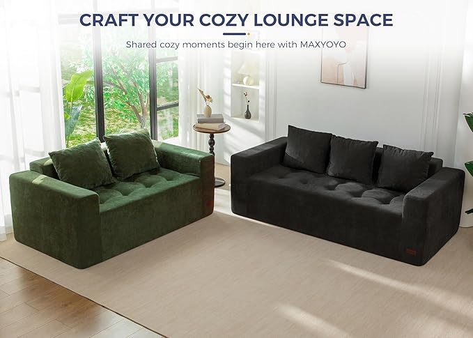 MAXYOYO Modular Sofa Couch, 75" Oversized Loveseat Boneless Cloud Couch with Deep Seat, Chenille Upholstered Living Room Sleeper Sofa Chair for Living Room, No Assembly Required, Black