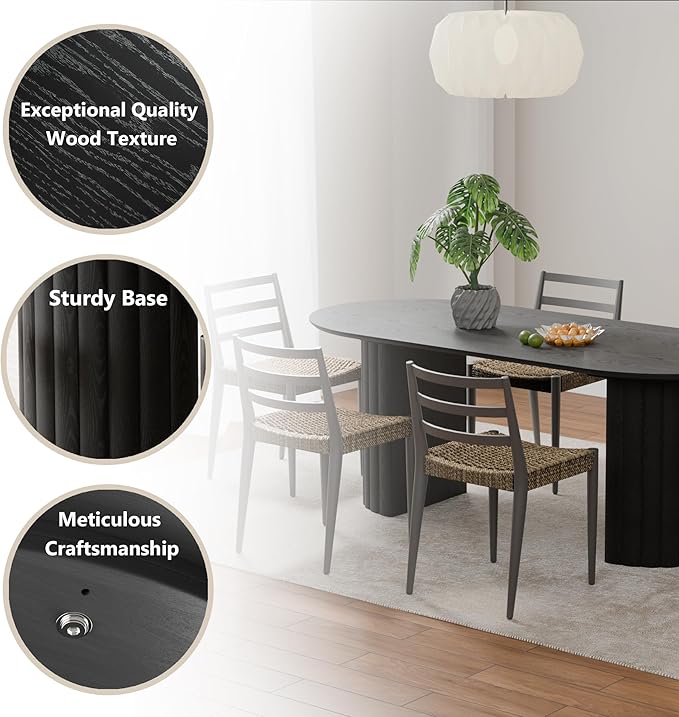 Casaphoria 79" Oval Dining Table, Modern Wood Kitchen Table with Cylinder Stripe Convex Base for Living Room & Dining Room, Easy Assembly Farmhouse Furniture for 6-8, Black