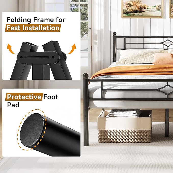 BedsPick Twin Bed Frame, Classic Metal Platform Bed Frame, Mattress Foundation with Steel Slat Support, 12.5'' Under Foundation Storage, No Box Spring Needed/Noise Free/Easy Assembly/Twin Size Black