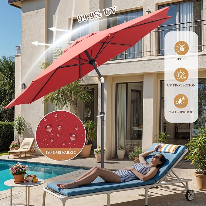 Sannwsg Outdoor Patio Umbrella,Table Umbrella with Push Button Tilt and Crank,Market Umbrella with 8 Sturdy Ribs,Yard Umbrella