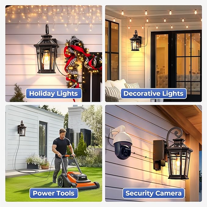 Outdoor Wall Light with GFCI Outlet, Oil Rubbed Bronze Dusk to Dawn Front Porch Light, Exterior Lighting Fixtures with Outlet, Outdoor Sconce Lights Wall Mount, Outside Lights for Patio, Garage