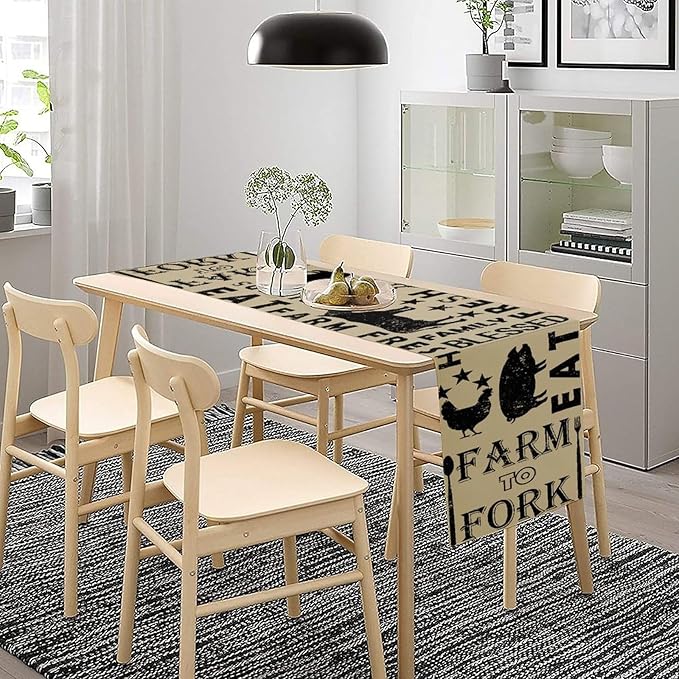 Western Rural Farm Table Runner Retro Table Decor Cattle Chicken Pig Kitchen Dining Table Decoration for Living Room Holiday Outdoor Home Party 13x108in