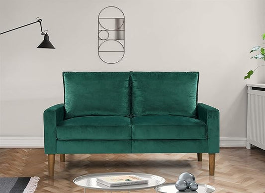 Container Furniture Direct Petit Mid Century Modern Velvet Loveseat for Small Spaces, Upholstered 2 Seater Couch for Living Room and Bedroom, Easy Assembly, Lush Green