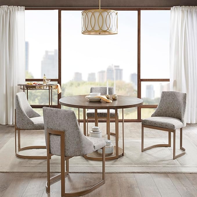 Madison Park Bryce Parsons Upholstered Accent Dining Chairs Set of 2, Padded Seat with Cushion, Antique Gold Metal Frame Back and Sled Leg, Contemporary Modern Chic for Kitchen, Grey