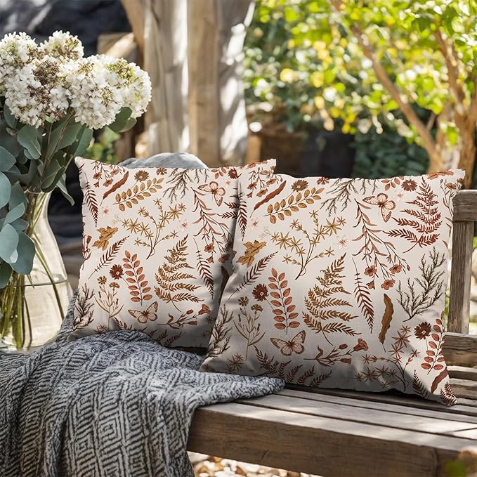 Burnt Orange Fall Floral Pillow Covers 22x22 Set of 2 Seasonal Autumn Wildflower Rustic Outdoor Throw Pillow Covers Thanksgiving Cushion Case for Farmhouse Living Room Decor