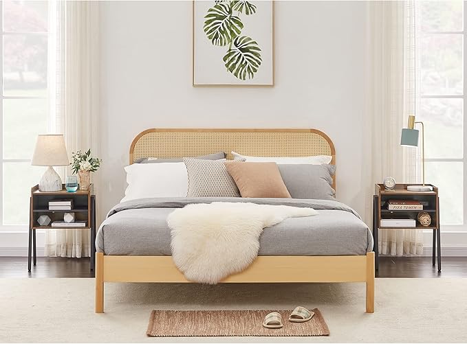 VECELO Nightstand Industrial Side End Table/Stackable Accent Furniture with 2-Tier Open Storage Compartments for Bedroom, Living Room and Small Spaces