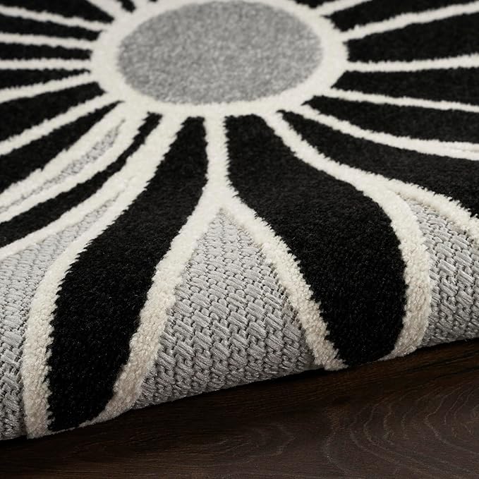 Nourison Home Aloha Black White 6' x 9' Area Rug - Easy Clean, Non Shedding, Bed Room, Living Room, Dining Room, Kitchen (6' x 9')