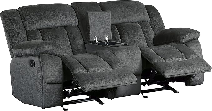 Lexicon Home Theater Seating, Wall Hugger Manual Reclining Loveseat with Center Console, Cup Holders, 2-Seat Dual Glider Recliner Loveseat for Living Room, 79" W Loveseat, Charcoal