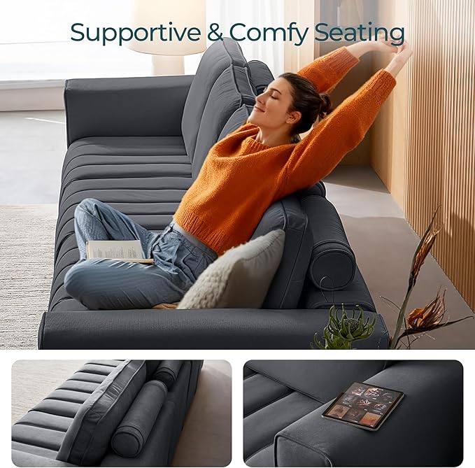 LINSY HOME Oversized Modular Sectional Sofa Chair, Deep Seat Upholstered Armchair with Anti Cat Stretch Fabric and Metal Frame, Modern Single Sofa for Living Room Bedroom Apartment Reading Room, Grey