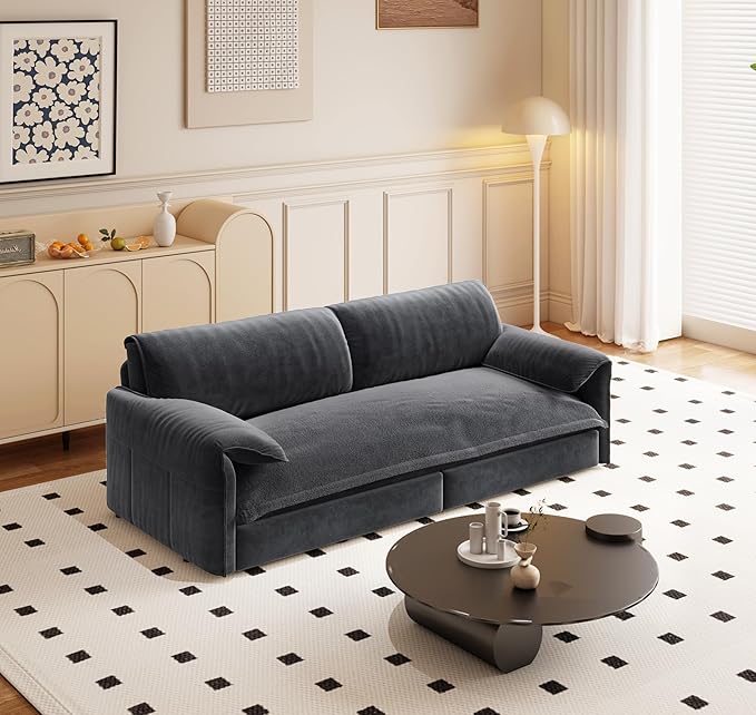 Eafurn 66" Convertible Sofa Bed Queen Size, 3-in-1 Pull Out Sleeper Couch Sofabed, Modern Velvet Loveseat Chaise Lounge w/Side Storage Pocket for Living Room Office | Removable Cushions