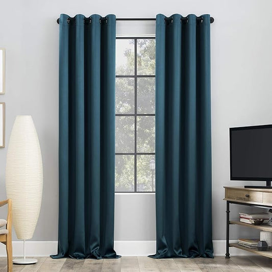Sun Zero Nordic 2-pack Theater Grade Extreme 100% Blackout Grommet Curtain Panel Pair, 52" x 108", Teal