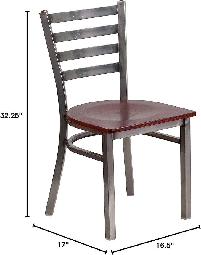 Flash Furniture 2 Pk. HERCULES Series Clear Coated Ladder Back Metal Restaurant Chair - Mahogany Wood Seat