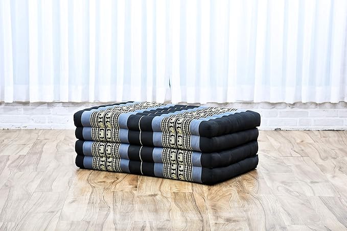 Leewadee Trifold Mattress Standard – Comfortable Thai Massage Pad, Foldable Floor Mattress Filled with Kapok, Perfect to Use as a Sleeping Mat 79 x 28 inches, Blue