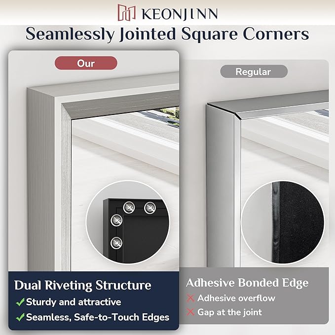 Keonjinn 22 x 30 Inch Brushed Nickel Bathroom Mirrors for Over Sink, Beveled Rectangle Framed Mirrors for Wall, Farmhouse Bathroom Vanity Mirror, Tempered Glass, Square Corner