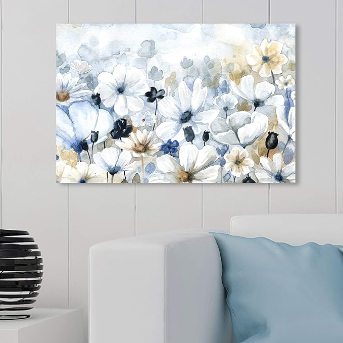 The Oliver Gal Artist Co. Floral and Botanical Wall Art Canvas Prints 'Fields Flowers Home Décor, 30 in x 20 in, Blue, White
