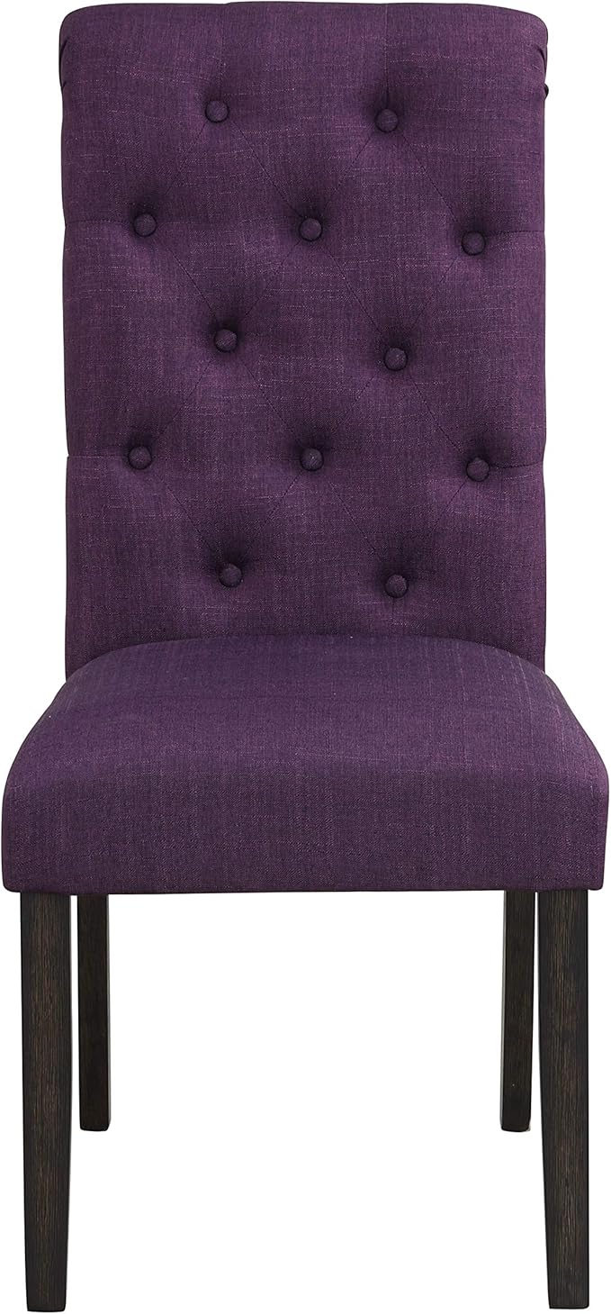 Roundhill Furniture Leviton Solid Wood Tufted Parsons Dining Chairs, Set of 2, Purple