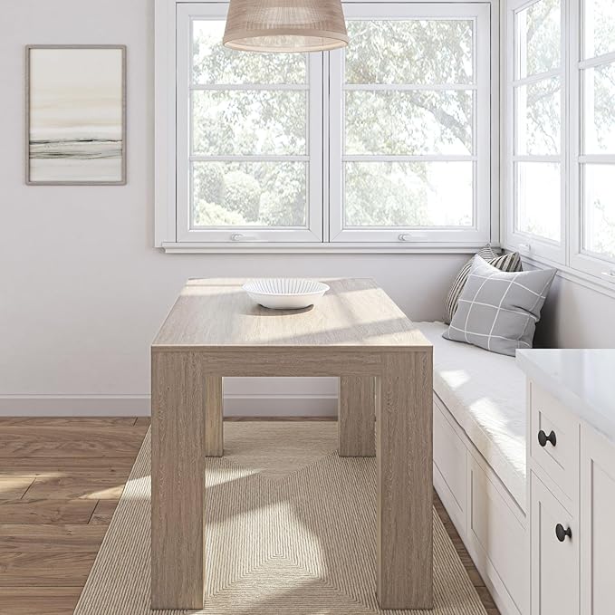 Plank+Beam 48 Inch Dining Table, Solid Wood 48 Inch Table Kitchen Table, Rectangular Dinner Table for Dining Room, Home Office, Living Room Furniture, Easy Assembly, Seashell Wirebrush
