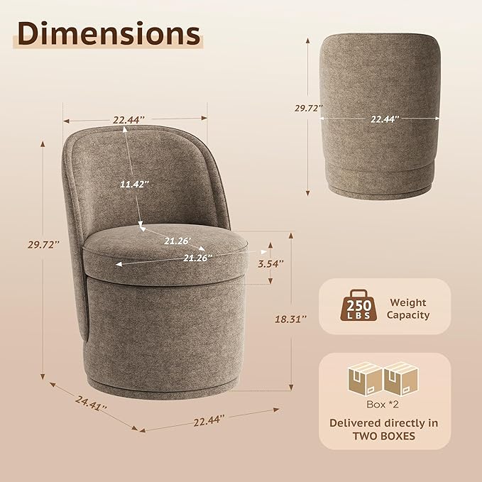 Swivel Accent Chair Set of 2, 360° Swivel Round Chair with Hidden Storage, Modern Small Barrel Armchair for Living Room/Bedroom, Brown