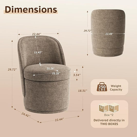 Swivel Accent Chair Set of 2, 360° Swivel Round Chair with Hidden Storage, Modern Small Barrel Armchair for Living Room/Bedroom, Brown