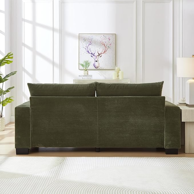 Eafurn 78" Corduroy Loveseat Sofa, Modern 2 Seater Couch with Dual Cup Holders & USB Charging Ports, Comfy Upholstered Small Sofa with Side Storage Pockets for Apartment, Living Room