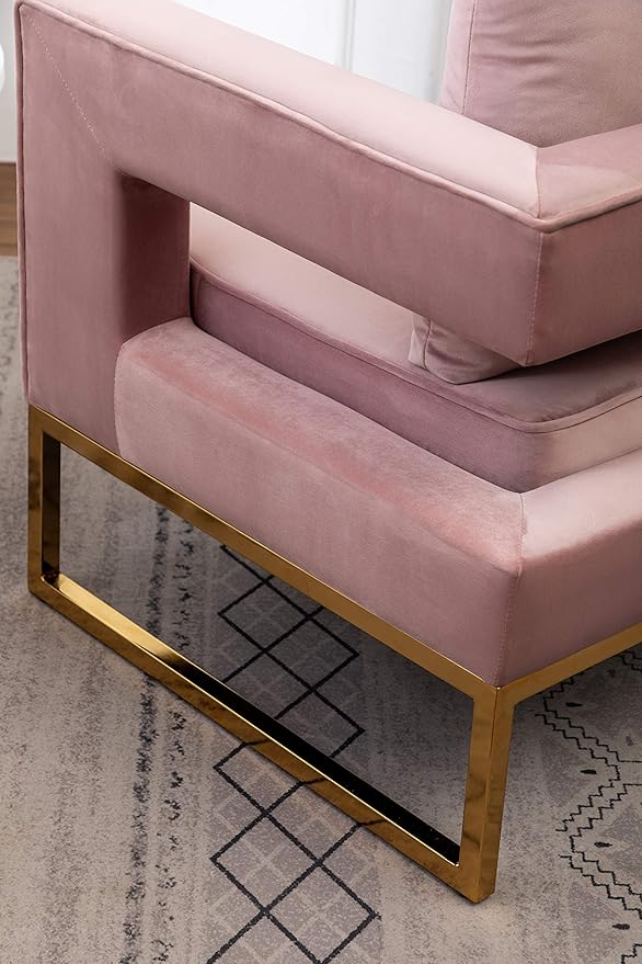 Roundhill Furniture Lenola Upholstered Accent Arm Chair, Pink 27.5D x 29.75W x 34.5H in