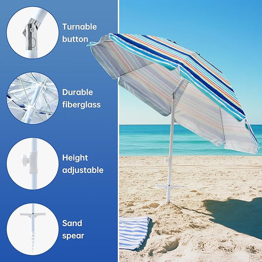 Aohanoi Outdoor Umbrella - Sun Protection, Rain Resistant, Windproof with Manual Open-Close Feature - Ideal for Beach, Camping, and Picnics