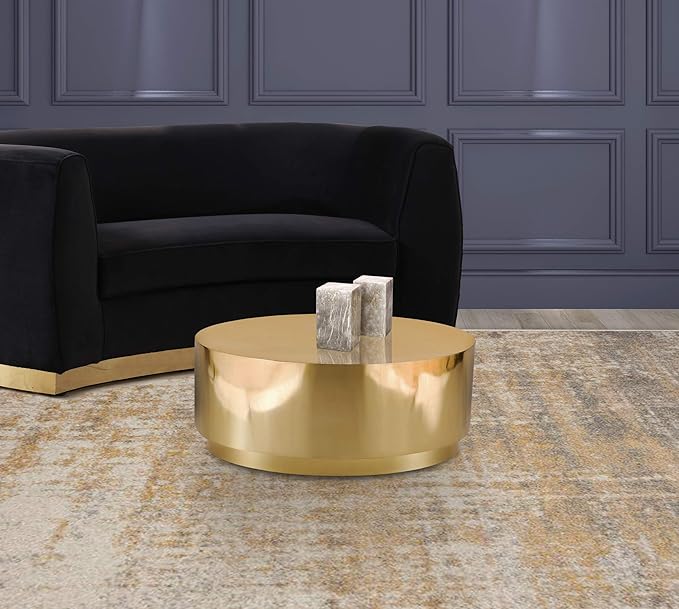 Meridian Furniture Jazzy Collection Modern | Contemporary Stainless Steel Drum Shaped Coffee Table, 36" W x 36" D x 16.5" H, Gold