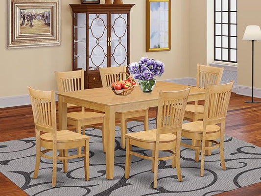 East West Furniture CAVA7-OAK-W 7 Piece Dining Room Table Set Consist of a Rectangle Wooden Table and 6 Kitchen Dining Chairs, 36x60 Inch, Oak