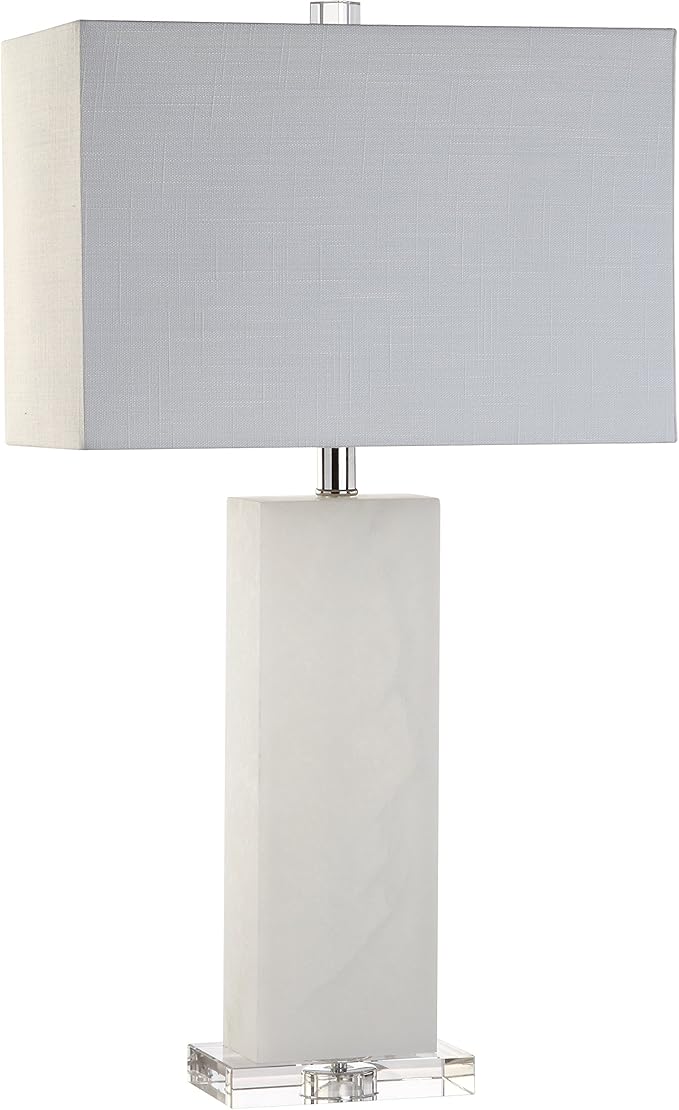 JONATHAN Y 27" White Alabaster and Crystal LED Table Lamp, Modern Glam Nightstand Lamp for Living Room Bedroom, White Linen Rectangle Shade, LED Bulb Included JYL2009A
