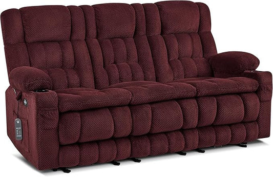 MCombo 80.7" W 3 Seater Power Reclining Sofa with Heat and Vibration Massage, Zero Gravity Recliner Sofa Couch for Living Room, Fabric 6316M3 (Burgundy, 3-Seater)