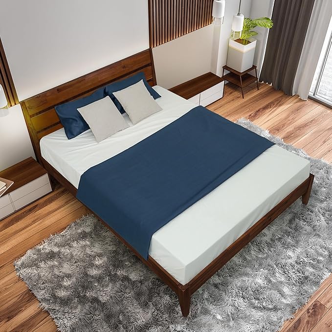 Acacia Emery Bed Frame with Headboard Solid Wood Platform Bed, King Size Bed Frame, Mid - Century Modern Wood Bed Compatible with All Mattresses, Easy Assembly, Non-Slip (Chocolate, Queen)
