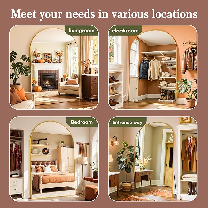 Full Length Mirror, 81"x41" Arched Full Body Mirror, Floor Mirrors with Stand, Body Mirrors Standing Hanging Leaning Against Wall,Aluminum Frame Mirrors for Bedroom Cloakroom,Living Room,Gold