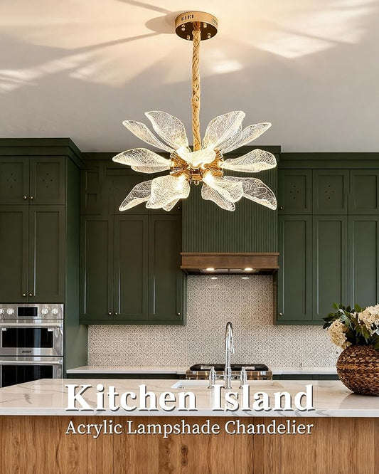 Modern Tree Branch Leaf Chandelier, 18-Light 25.59" Luxury Gold Pendant Lighting, LED 40W 3000K Warm White Chandeliers, Adjustable Height for Living Room, Dining Room, Bedroom, Kitchen Island